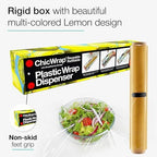 Chicwrap Lemon Refillable Plastic Wrap Dispenser - Includes One 12" x 250' Roll of Professional Grade Plastic Wrap - BPA Free and Kosher Certified - Reusable Dispenser w/Slide Cutter