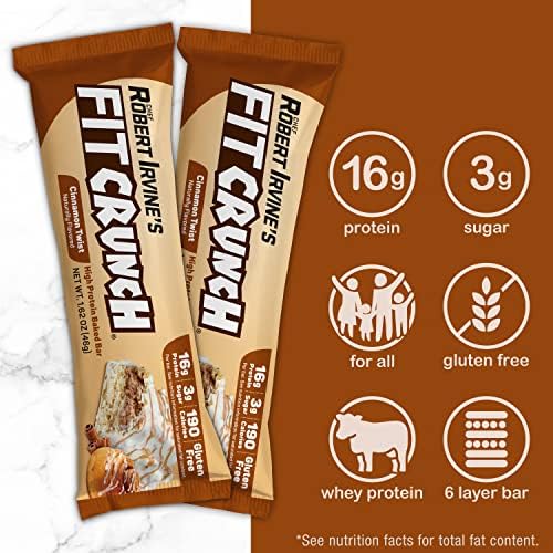 FITCRUNCH Snack Size Protein Bars, 6-Layer Baked Bar, 3g of Sugar & Soft Cake Core (18 Bars, Cinnamon Twist)