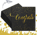 Whaline 80Pcs Congratulation Paper Napkin Gold Foil Congrats Dinner Napkin Black Graduation Party Disposable Lunch Napkins for Engagement Baby Shower Celebration Party