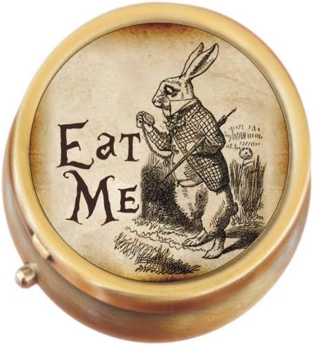 Eat Me Rabbit Wonderland Brass Round Pill Box