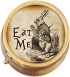 Eat Me Rabbit Wonderland Brass Round Pill Box