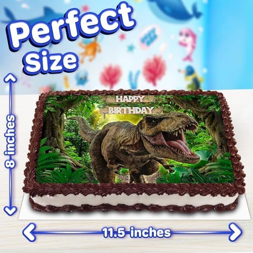 8.3 x 11.7 Inch Edible Square Cake Toppers – Dinosaur Adventure Themed Birthday Party Collection of Edible Cake Decorations