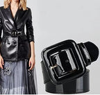 Wide Patent Leather Belt for Womens with Wide Square Buckle Grommet Cinch High Waist Belts for Dress…