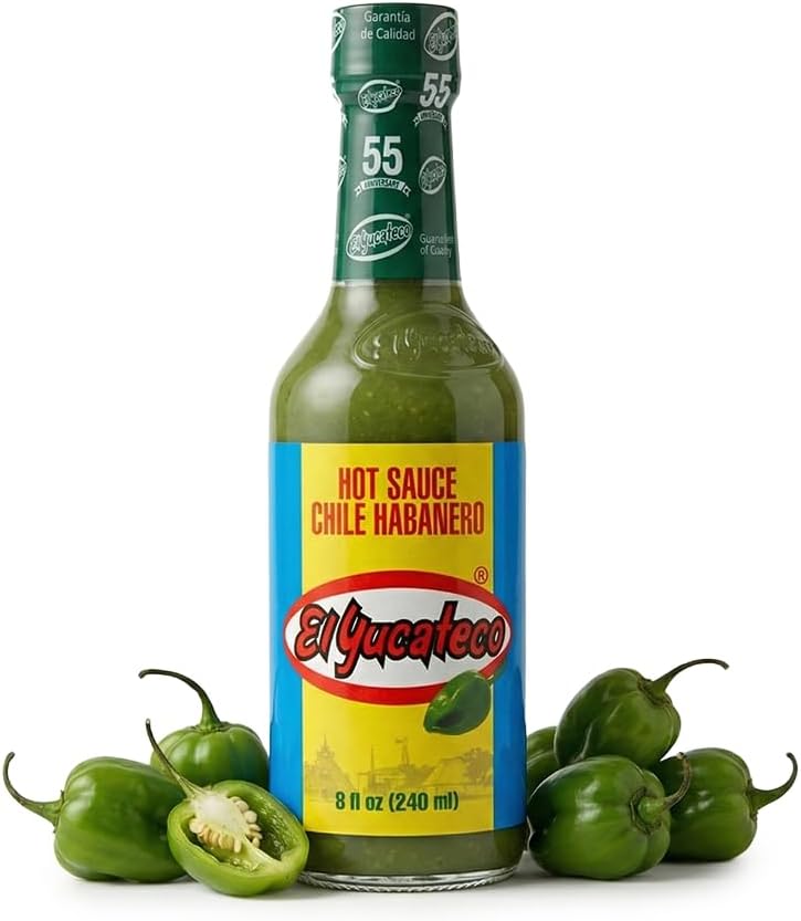 El Yucateco Green Habanero Hot Sauce, Authentic Mexican Chile Habanero Sauce, 8 fl oz (240 ml), Gluten Free, Pack of 1
