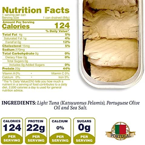 Santo Amaro - Artisanal Wild Tuna Fillets in Virgin Olive Oil, Hand-Packed Canned Tuna from Portugal, Atlantic Natural Tuna, Pole & Line Skipjack Tuna Canned, Low Mercury, 22g Protein Keto, Pack of 6