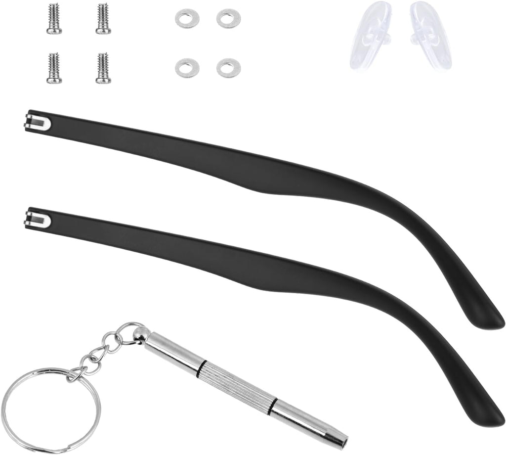 KALIONE 1 Pair Glasses Arm Replacement, Glasses Legs Replacement Eyeglass Arm Replacement Eyeglasses Arms Legs Replacement Accessories With Screws, Washers, Screwdrivers, Nose Pads (Black)