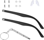 KALIONE 1 Pair Glasses Arm Replacement, Glasses Legs Replacement Eyeglass Arm Replacement Eyeglasses Arms Legs Replacement Accessories With Screws, Washers, Screwdrivers, Nose Pads (Black)