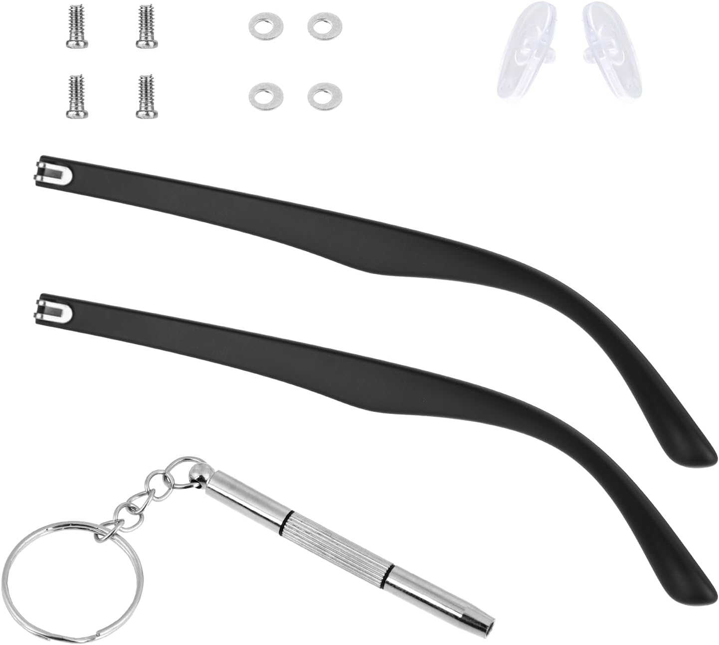 KALIONE 1 Pair Glasses Arm Replacement, Glasses Legs Replacement Eyeglass Arm Replacement Eyeglasses Arms Legs Replacement Accessories With Screws, Washers, Screwdrivers, Nose Pads (Black)