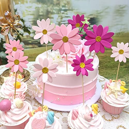 Blush Pink Daisy Party Picks Cupcake Toppers Toothpicks Food Picks Girls Baby Shower Birthday Party Decorations Pack of 24