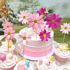 Blush Pink Daisy Party Picks Cupcake Toppers Toothpicks Food Picks Girls Baby Shower Birthday Party Decorations Pack of 24