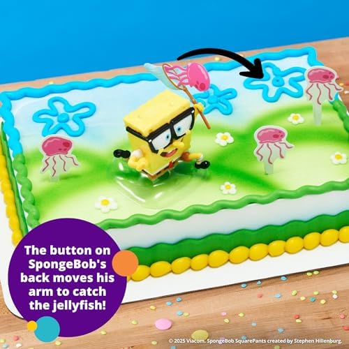 DecoPac SpongeBob SquarePants Cake Topper, Interactive 5 Piece Jellyfish Fields DecoSet Cake Decoration For Birthday & Celebrations, Food Safe, Durable