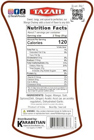 TAZAH Sweet Raw Mango Chutney, 12.7 oz (360g) Squeeze Bottle – Sweet, Tangy & Spiced Indian Mango Chutney – Vegan – No Artificial Preservatives – Product of India