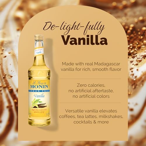Monin - Sugar Free Vanilla Syrup, Bold Vanilla Bean Flavor, Great for Coffee, Cocktails, & Lattes, Gluten-Free, Non-GMO (750 ml)