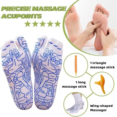 Reflexology Socks with Tools, Acupressure Massage Socks, Relieve Fatigue, Relaxation, Promote Blood Circulation (Large Size)