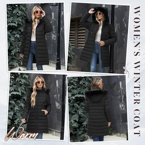 Yusongirl Winter Puffer Coat for Women Thickened Fleece Lined Warm Jackets with Detachable Hooded Waterproof Parka Coats