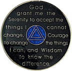 (Years 1-50) 1 Year AA Recovery Silver Color Plated Glitter Medallion, Black Rainbow, Blue, Silver Glitter Coin, Epoxy Covered (AA 1 year Glitter Medallion)