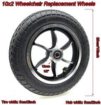 10x2, Electric Wheelchair Replacement Wheels Accessories, 10inch Wheelchair Front Wheels Casters Spare Wheels, Pneumatic Tire, Aluminum Alloy Hub with 12mm Bearing, Black, 1 Pair