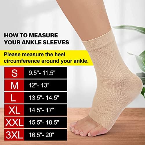 KEKING® Ankle Brace Compression Support Sleeve for Women & Men, Medical Ankle Compression Socks for Plantar Fasciitis, Foot & Ankle Swelling, Achilles Tendon Support, Arch Support, 1 Pair of Beige L