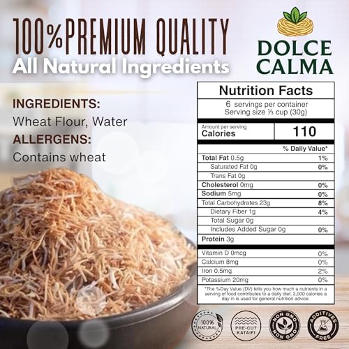 Dolce Calma Premium Roasted Kataifi Dough (180g / 6.4oz) – Kadayif for Dubai Chocolate Bar, Kunafa & Baklava Desserts, Finely Shredded Fillo, Resealable Bag, Phyllo for Pistachio Cream Bakery Knafeh