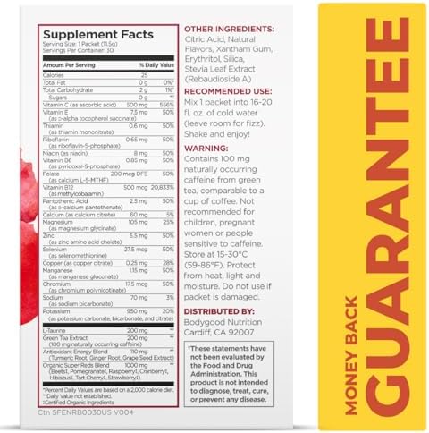 Pureboost Superfoods Clean Energy Booster, Refreshing Energy Drink Mix with 7 Organic Red Superfoods; Beet, Hibiscus, Pomegranate and Vitamins. Sugar-Free, No Sucralose (Red Burst, 30 Count)