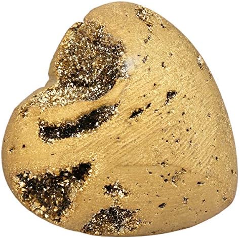 mookaitedecor Gold Titanium Coated Agate Druzy Heart Crystal Healing Stone Pocket Reiki Balancing Home Decor 1.5 Inches