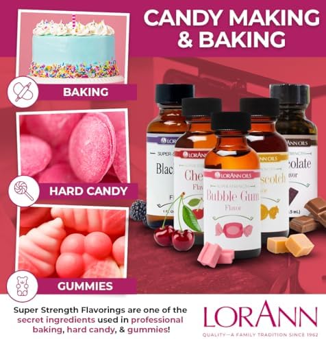LorAnn Oils Super Strength Flavoring - Used For Candy Making, Flavoring, Baking, Hard Candy, & Flavor Oils - Bold, Natural Flavors 4X Stronger Than Extracts - Bubble Gum, Pack of 2, 0.125 fl oz