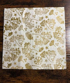 IHR Ideal Home Range Cocktail Napkins Disposable 3-Ply Paper Party Napkin Pack, 5" x 5", Bright Winter Branches (Cream & Gold), 20-Count