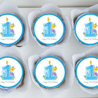 1st Birthday Boy Edible Cupcake Toppers, Blue 1 Cake Decorations, Baby Boy Cupcake Decorations, First Birthday Cake Toppers for Parties 24 x 1.5 Inch / 4cm Discs UNCUT