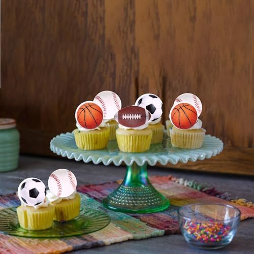 60 PCS Edible Sports Cupcake Toppers Baseball Cupcake Picks Football Soccer Ball ToothPicks Rugby Basketball Cake Decorations for Balls Theme Baby Shower Birthday Party Food Decorations Supplies