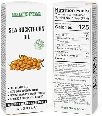 Siberian Sea Buckthorn Oil | 100% Natural Extra Virgin Cold Pressed 100 ml / 3.4 fl oz | Unrefined Raw Vegan | Exclusive Healthy Diet Food Grade