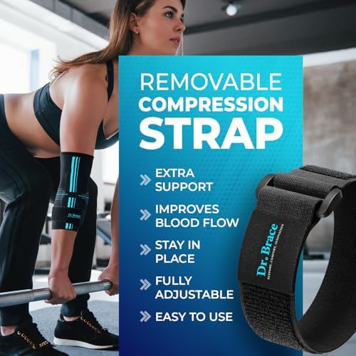 DR. BRACE® Elite Elbow Brace Support, Breathable Elbow Compression Sleeve with Gel Pad for Golfer's, Tennis Elbow & Tendonitis Treatment & Pain Relief 2024 (Black-Blue, Large)