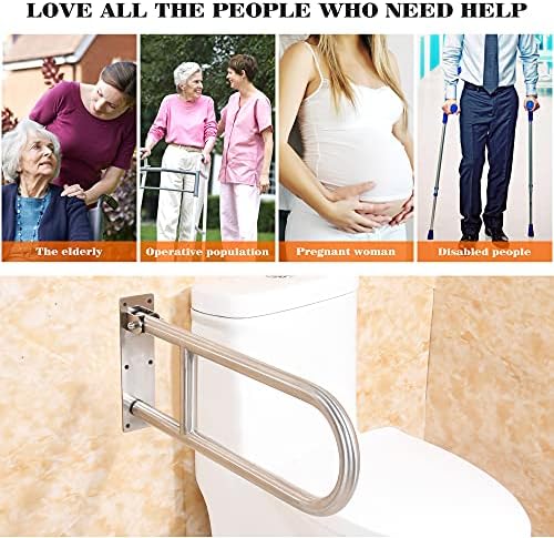 Grab Bars for Toilet Grab bar 304 Stainless Steel Foldable Bathroom Grab Bar, Metal Color, 24 inches Long. Wall Mounted Support for Handicapped or Elderly.