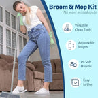 3-in-1 Detachable Broom and Mop Set Combo for House Cleaning, Collapsible Broom and Mop for RV Camping, Home, Dorm, Extension Pole, Window Squeegee, Grey