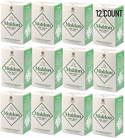 Maldon Salt, Flakes, 4.4 Oz (125g), Kosher, Natural, Handcrafted, Gourmet, Pyramid Crystals 12 Count, Sea Salt, 52.8 Oz