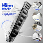 Holikme 6 Pack Bottle Brush Set, 14" Long Handle Stainless Steel Bottle Cleaner Brush, 3 Straw Brushes, 3-in-1 Bottle Cleaning Brush for Water Bottle, Antistatic Lab Brushes, Straws Black