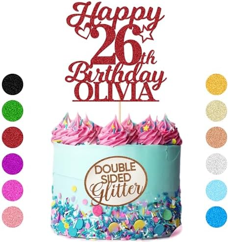 Personalized Happy Birthday Cake Toppers Birthday Cake Topper Gifts for Women Men Custom Glitter Cake Toppers with Any Name & Age for 18th 21st 30th 40th 50th 60th Cake Decorations (Red)