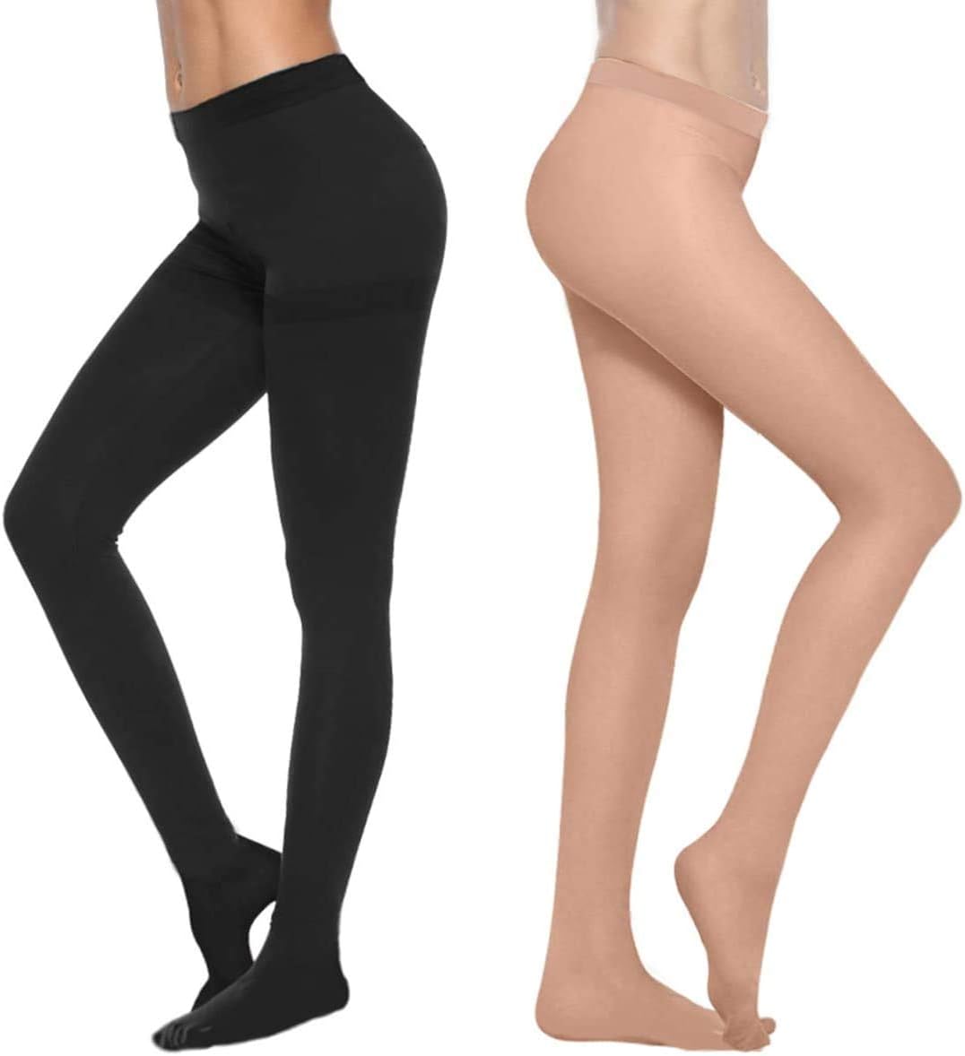 2 Pairs Compression Pantyhose 20-30 mmHg Closed Toe Opaque Graduated Support Hose Stocking for Women Relieve Varicose Veins