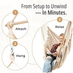 Indoor Hanging Chair for Bedroom, Patio, Porch or Room - Hammock Swing Chair - Outdoor & Indoor Swing for Adults - Quick & Easy Setup with Hardware Kit – Spacious Full Body Support – Holds 440 Lbs