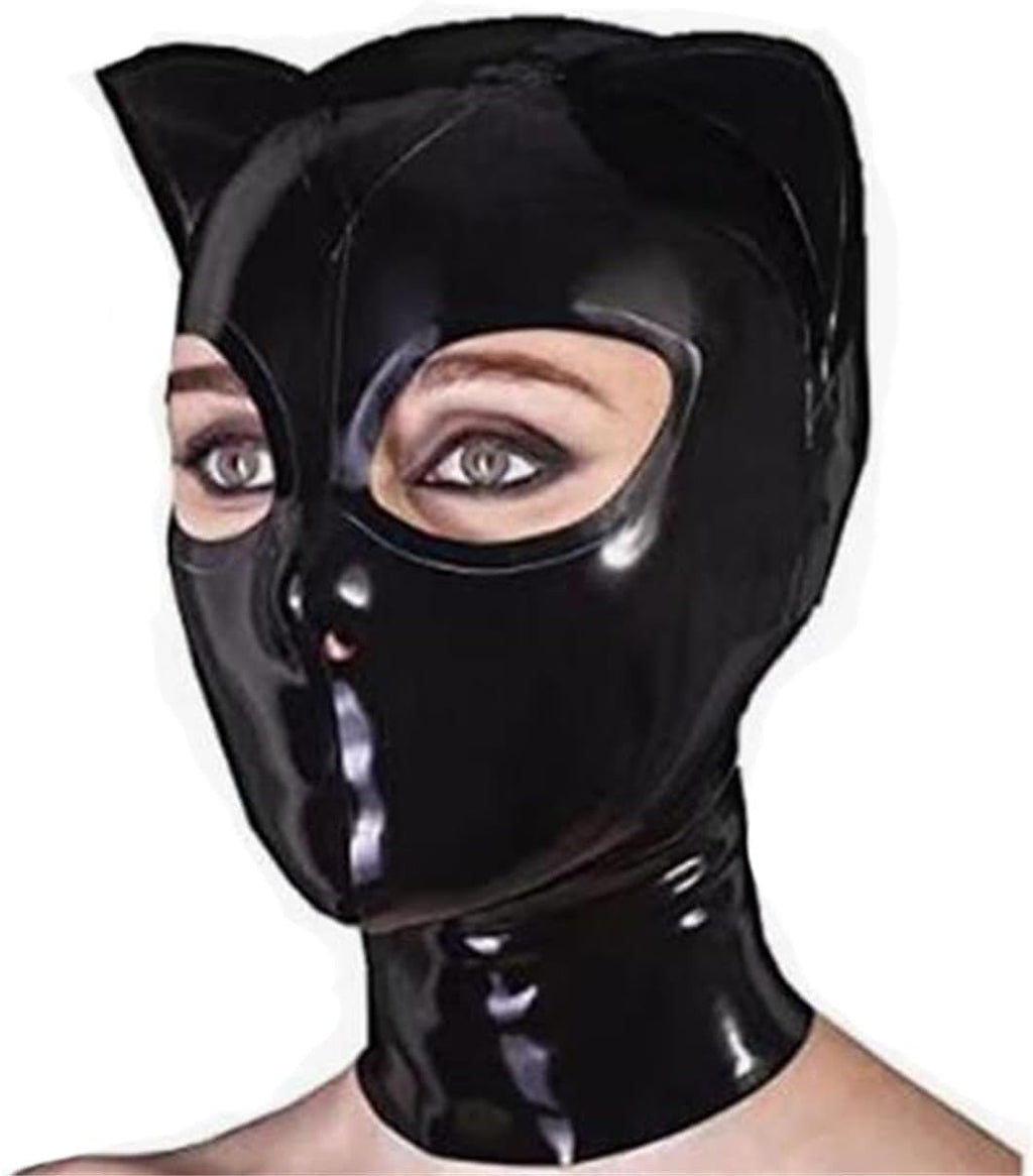 Latex Head Cover Black Latex Mask Latex Face Hood Rubber HeadMask Back Zipper for Cosplay Party Club Wear