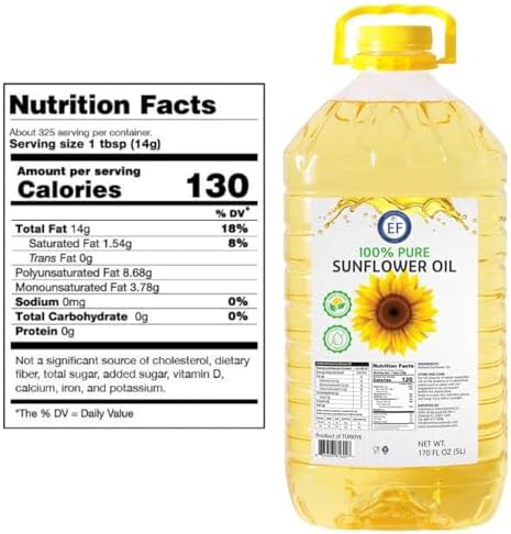 Eastern Feast - 100% Pure Sunflower Oil, (5 L) 1.32 Gallon, High Heat Neutral Cooking Oil
