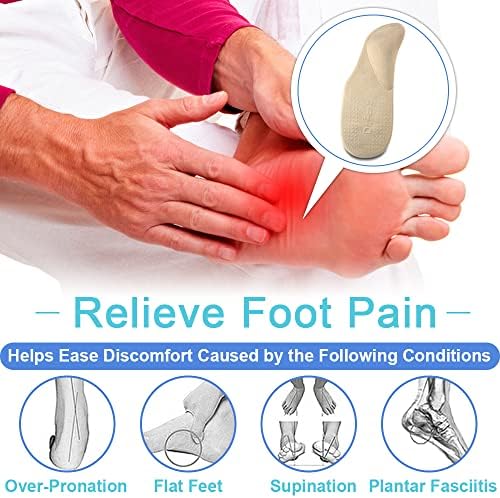 Dr. Foot's Arch Support Shoe Inserts for Flat Feet, Plantar Fasciitis, Adhesive Heel Cushion for Relieve Pain for Women & Men (Large, Beige)