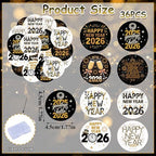 36PCS Edible 2026 Happy New Year Cupcake Toppers Wafer Paper Hello 2026 Cupcake Picks Black Gold 2026 Cake Toppers for Holiday New Year Theme Party Decor Supplies (Pattern 3)