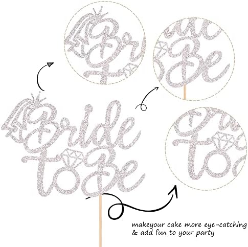 1 PCS Bride to Be Cake Topper with Glitter Ring Bridal Shower Cake Pick Decorations for Wedding Engagement Theme Bachelorette Party Supplies Silver