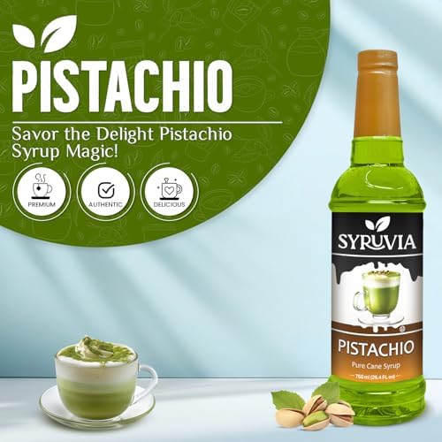 Pistachio Syrup by Syruvia 6-Pack, 25.4 fl oz, Wholesale Coffee Syrup Shops, Cafes, Baristas, Bistros, & Beverage Bars, Bulk Kosher & Gluten-Free