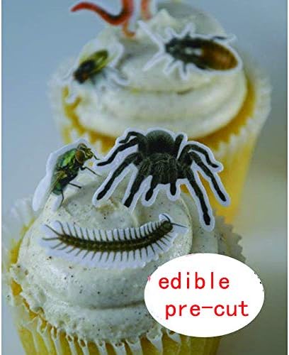 70x Edible Wafer Spider, Bug Cupcake Topper, Pre-cut Funny Party Cake Decoration