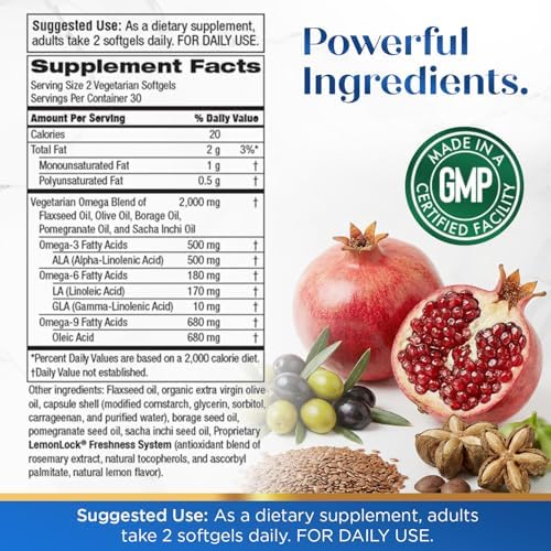 Purity Products Omega 3-6-9 Vegan and Vegetarian Formula - “5 in 1” Essential Fatty Acid Complex - Scientifically Formulated Plant-Based Omega 3 6 9 Essential Fatty Acids (EFA) - from (60)