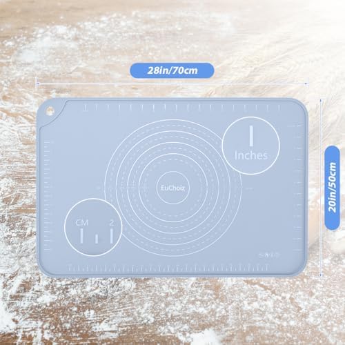 Silicone Pastry Mat 28"*20" Extra Thick Non Stick Baking Mat Food Grade Silicone Dough Rolling Bake Mat with Edge Heightening Blue