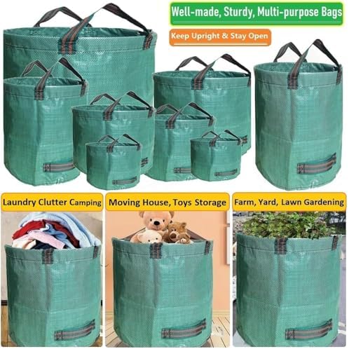Standard 3-Pack 16 Gallons Yard Garden Bags (D18,H15 inch) W/Gardening Gloves, Reusable Leaf Bags,Grass Clippings,Lawn Debris Bag,Laundry Container,Patio Trash Bin,Yard Waste Bags,Weeds Bag 4 handles