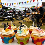 12 Pcs Motocross Cupcake Toppers Black Glitter Dirt Bike Cupcake Decor for Sports Theme Motorcycle Cupcake Decorations Kids Boys Men Birthday Party Supplies