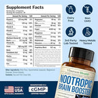 Nootropics Brain Support Supplement - Nootropic Brain Booster for Improved Focus, Concentration & Memory. Brain Nootropic for Brain Health, Mood & Energy Support. Non-GMO. Made in the USA. 60 Capsules